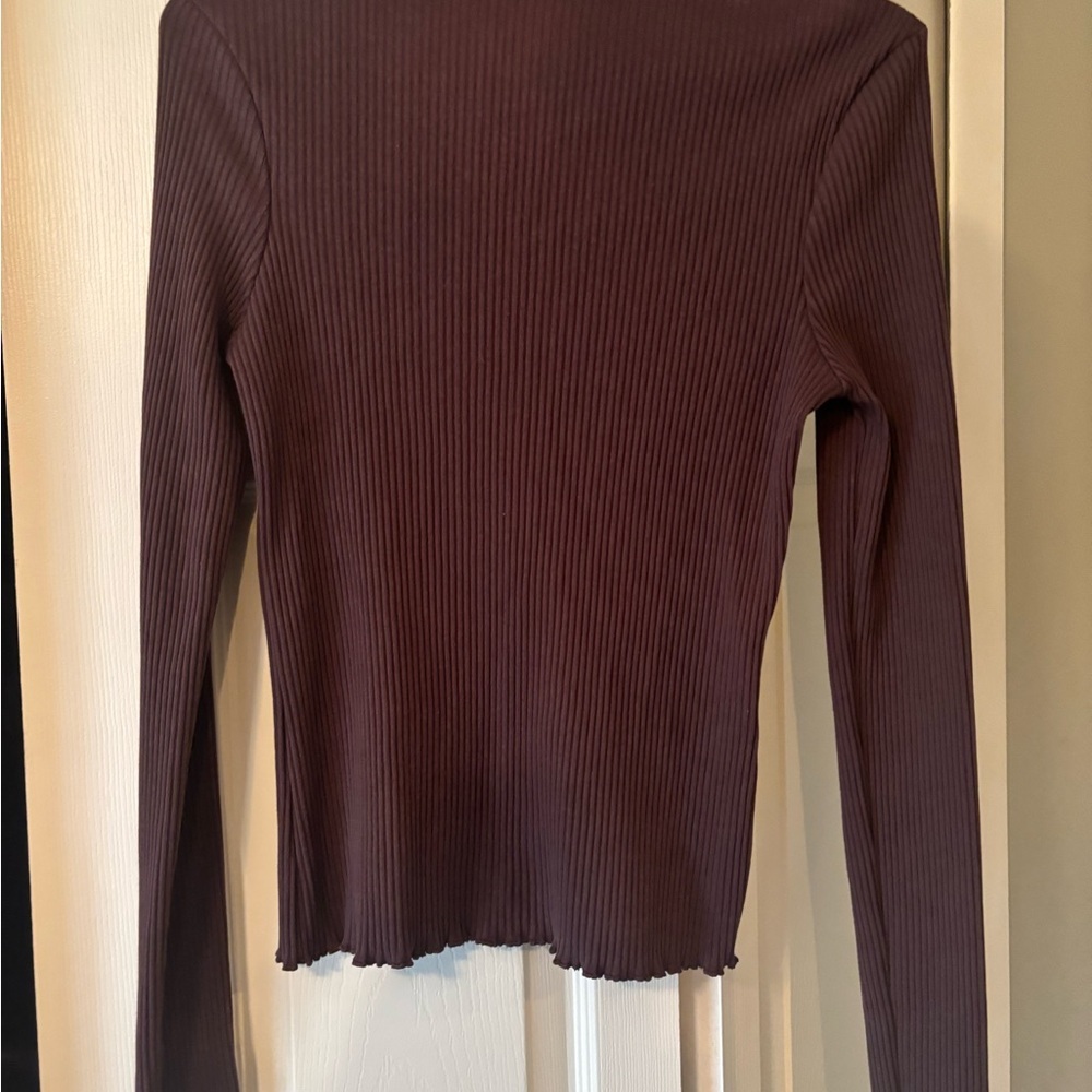 Levi's Brown Rubbed Fitted Ribbed Long‎ Sleeve Mick Neck Size M